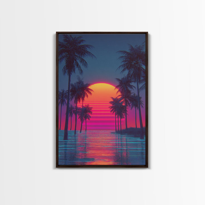 Sunset Over Tropical Beach With Palm Trees Vibrant Coastal Wall Art Canvas Print
