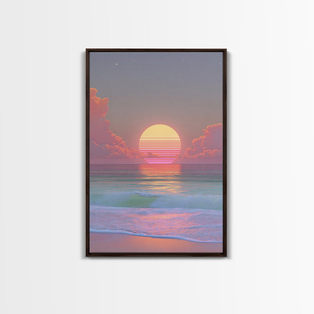Sunset Miami Beach Retro Wave Wall Art Canvas Print Neon Cityscape Modern Home Decor