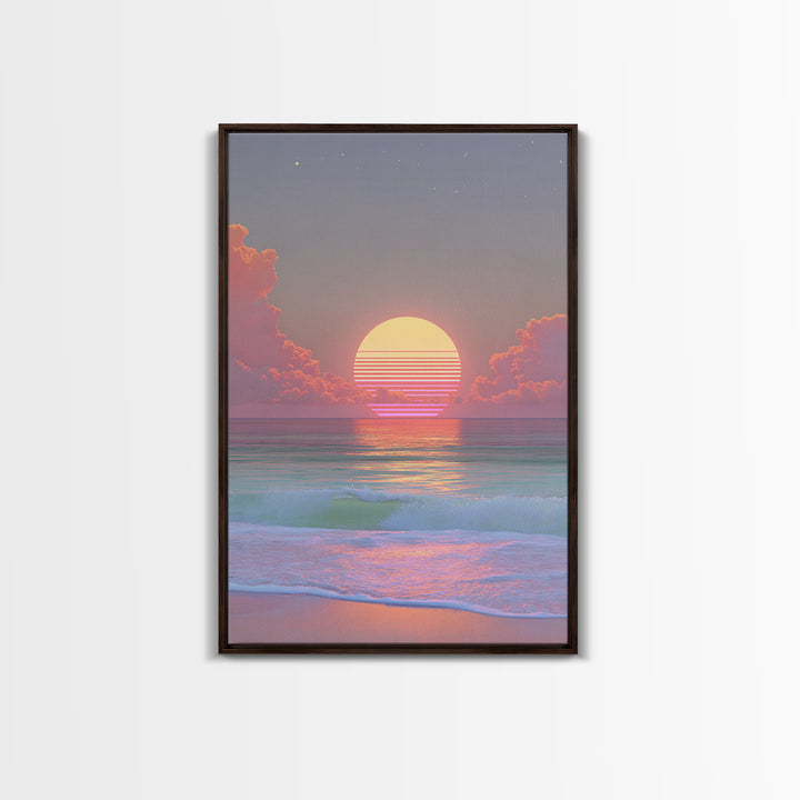 Sunset Miami Beach Retro Wave Wall Art Canvas Print Neon Cityscape Modern Home Decor