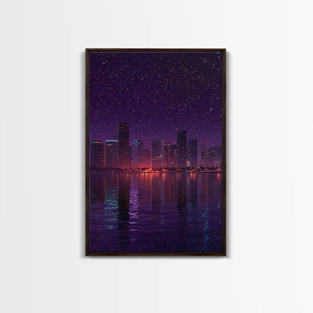 Retro Neon Futuristic Car On Road With Palm Trees Canvas Print For Modern Wall Art Living Room Decor And Bedroom Art
