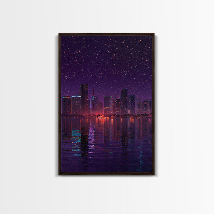 Retro Neon Futuristic Car On Road With Palm Trees Canvas Print For Modern Wall Art Living Room Decor And Bedroom Art