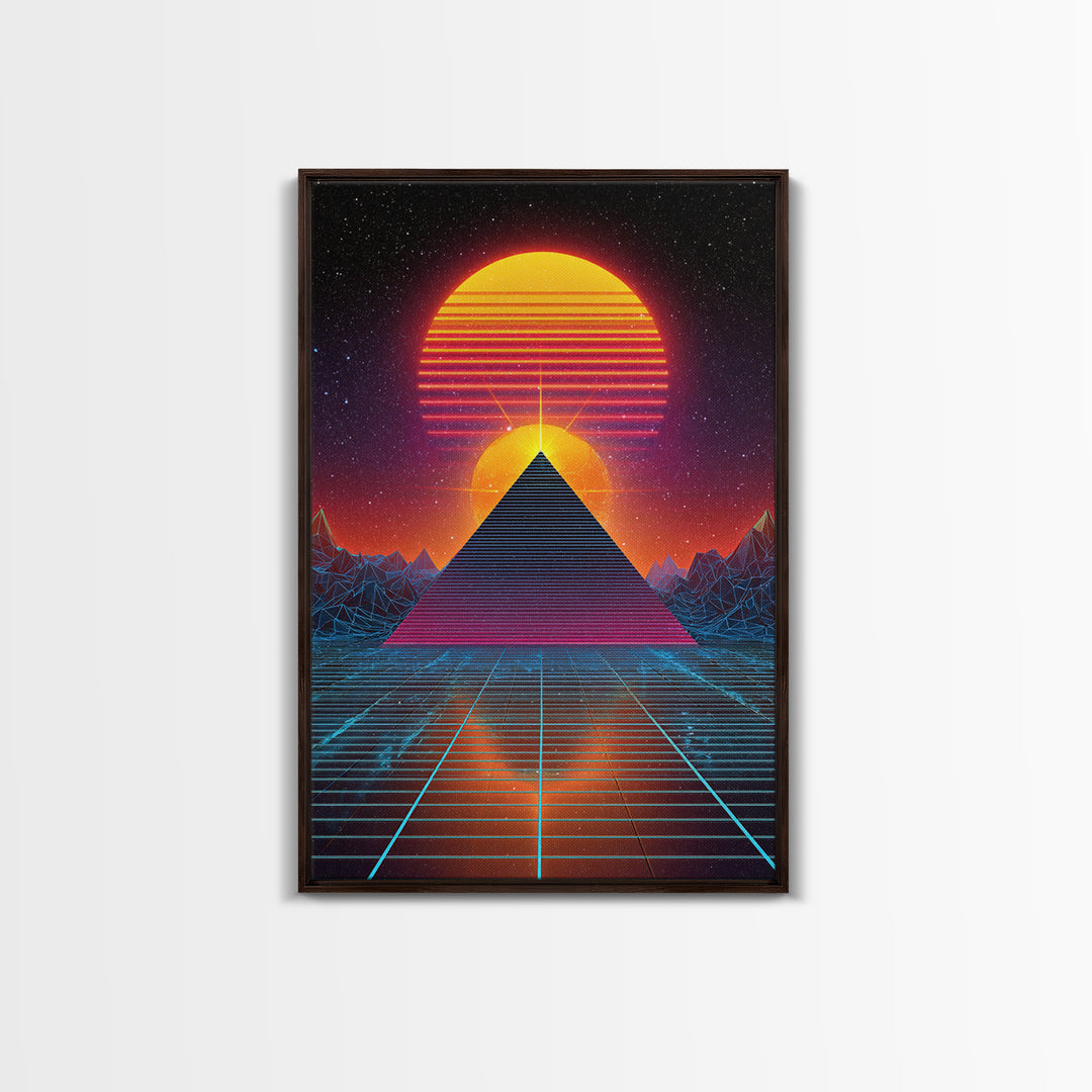 Futuristic Digital Pyramid And Sunset Landscape Sci-Fi Art Print Canvas For Unique Wall Art And Home Decor