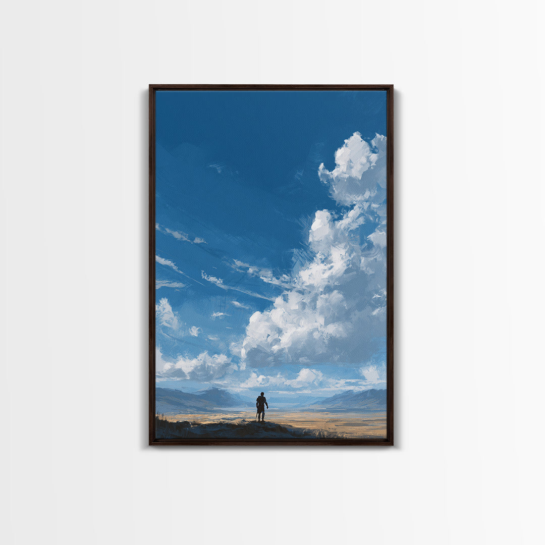 Fantasy Warrior Standing Over Vast Desert Landscape Digital Artwork Modern Wall Art Canvas Print Unique
