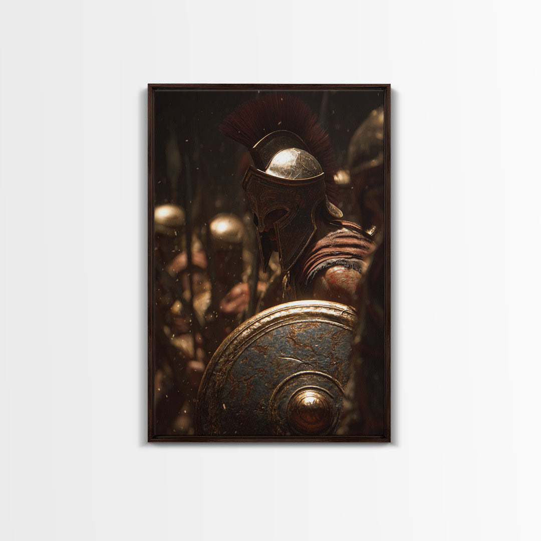 Spartan Hoplite Helmet And Shield Wall Art, Ancient Greek Warrior Canvas Print, Masculine Office Decor, History Gift For Him