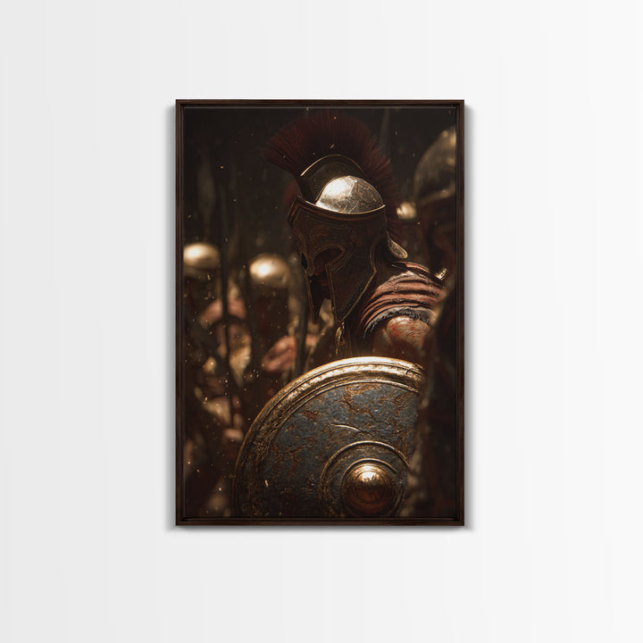 Spartan Hoplite Helmet And Shield Wall Art, Ancient Greek Warrior Canvas Print, Masculine Office Decor, History Gift For Him