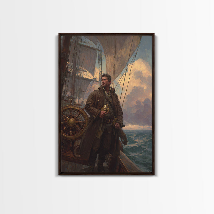 Brave Sailor On Tall Ship Canvas Print, Nautical Wall Art, Ocean Seascape Painting, Masculine Home Office Decor Gift For Him
