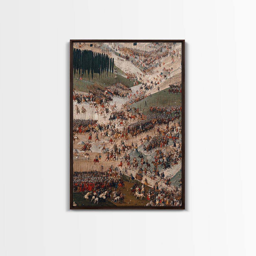 Snowy Battlefield With Cavalry And Infantry Formations, Canvas Print, Historical Wall Art, Military Decor, Large Art Print