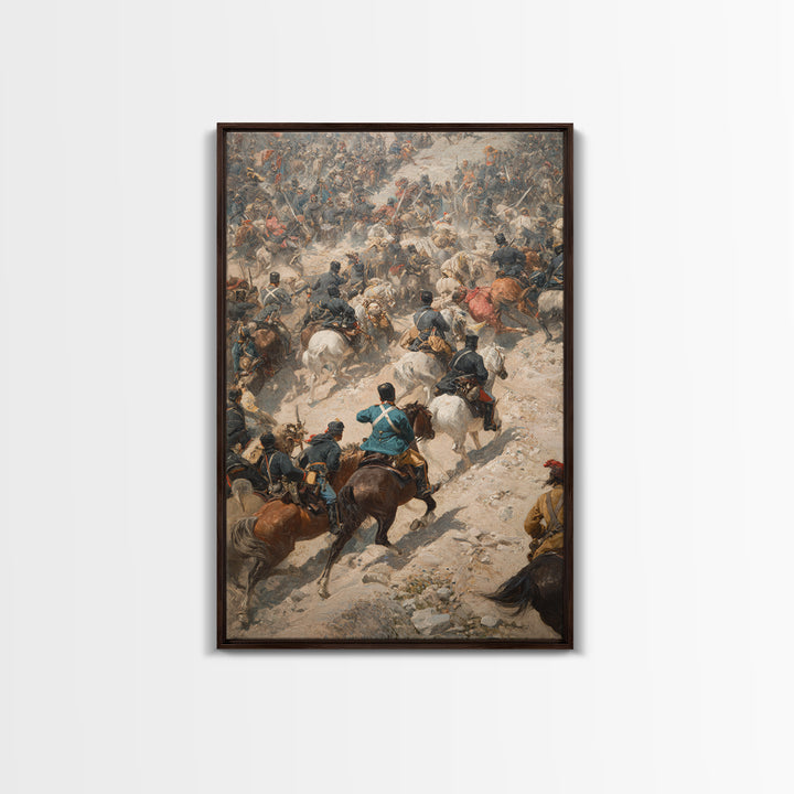 Chaotic Cavalry Battle Scene Wall Art, Historical Canvas Print, War Painting Decor, Equestrian Art, Masculine Office Gift