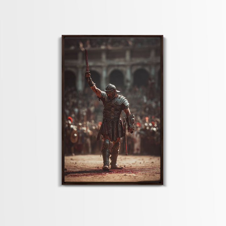 Triumphant Gladiator In Ancient Arena Wall Art, Roman Warrior Canvas Print, Masculine Office Decor, History Lover Gift For Him