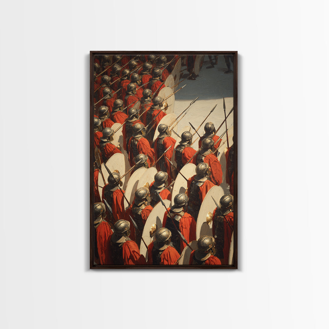 Roman Legion Shield Wall Art, Ancient Battle Canvas Print, Historical Warrior Oil Painting, Masculine Office Decor Gift For Him