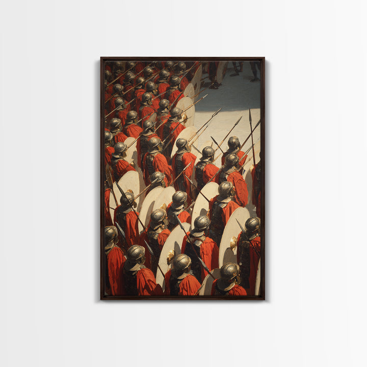 Roman Legion Shield Wall Art, Ancient Battle Canvas Print, Historical Warrior Oil Painting, Masculine Office Decor Gift For Him