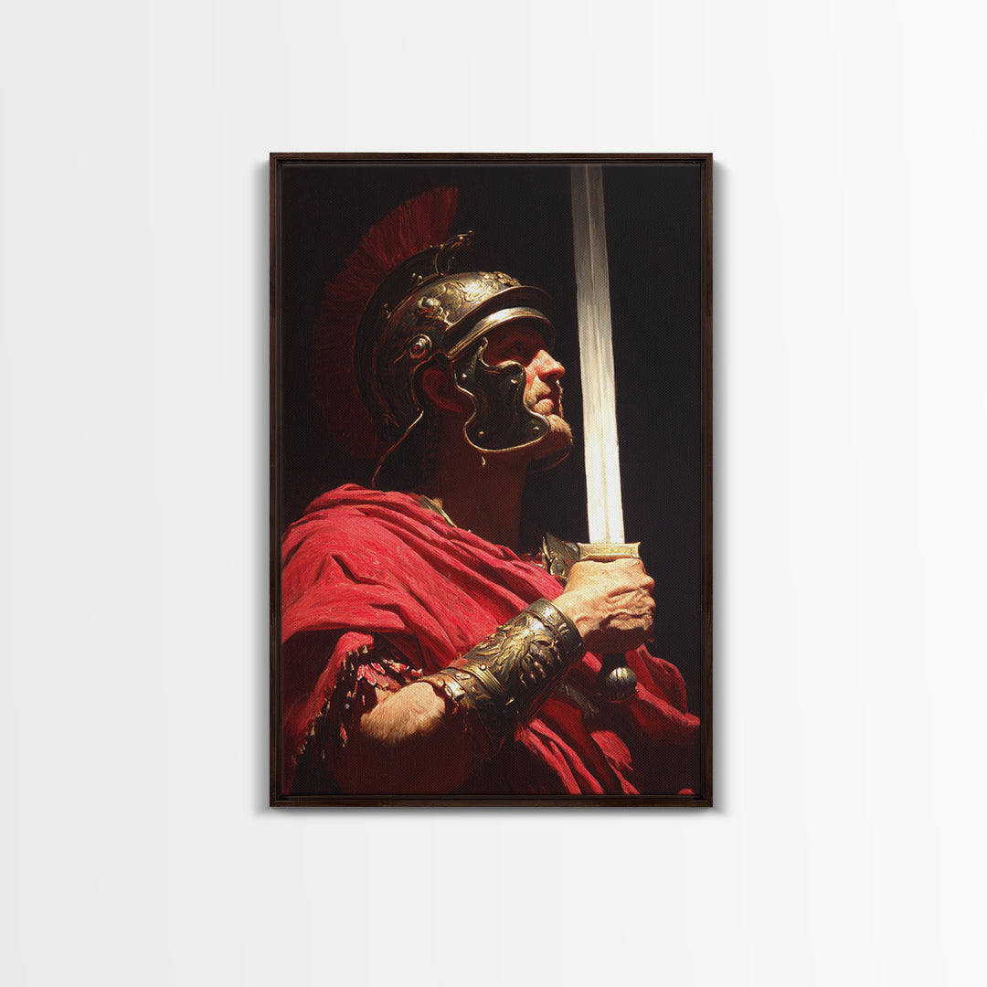 Classical Roman Soldier Portrait Oil Painting With Dramatic Lighting Wall Art For Home Decor And Office