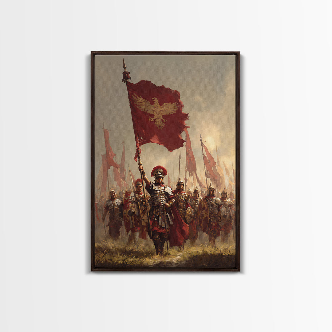 Roman Eagle Standard Bearer Framed Canvas Print, Ancient Legion Wall Art, Historical Battle Decor, Masculine Gift For Him
