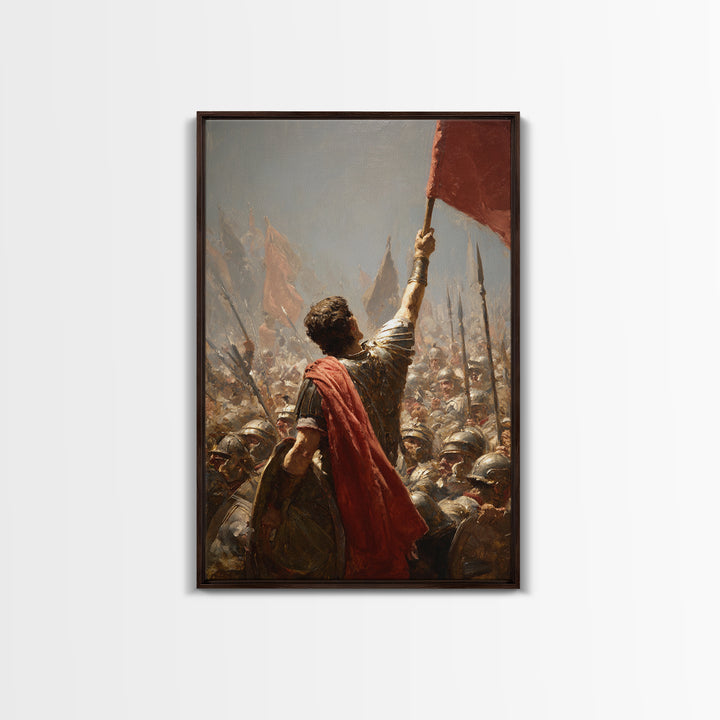 Roman Standard Bearer In Battle Wall Art, Dramatic Warrior Oil Painting, Historical Fine Art Print, Masculine Office Decor