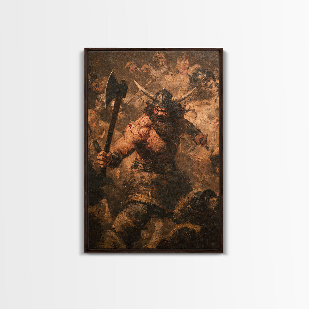 Epic Fierce Viking Berserker With Battle Axe Wall Art, Dark Fantasy Canvas Print, Norse Warrior Man Cave Decor, Gift For Him
