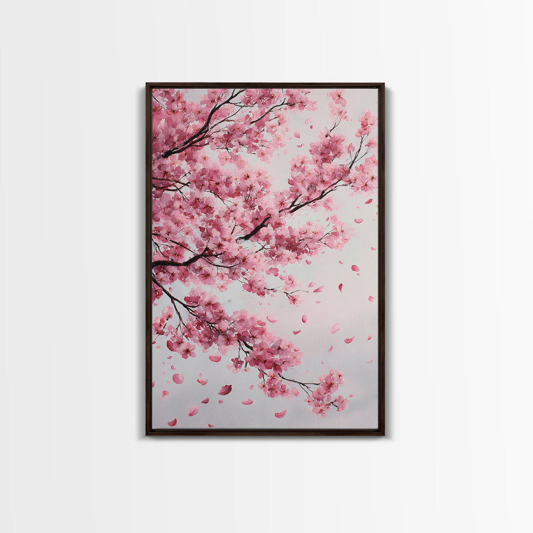 Pink Cherry Blossom Branches Canvas Print, Japanese Wall Art, Botanical Wall Decor, Spring Bedroom Decor, Feminine Gift For Her