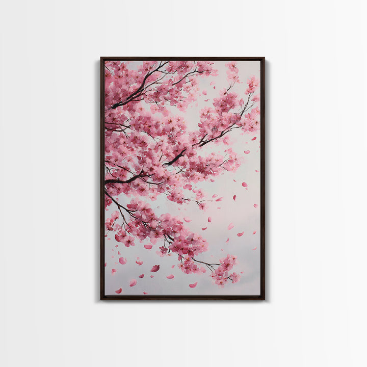 Pink Cherry Blossom Branches Canvas Print, Japanese Wall Art, Botanical Wall Decor, Spring Bedroom Decor, Feminine Gift For Her