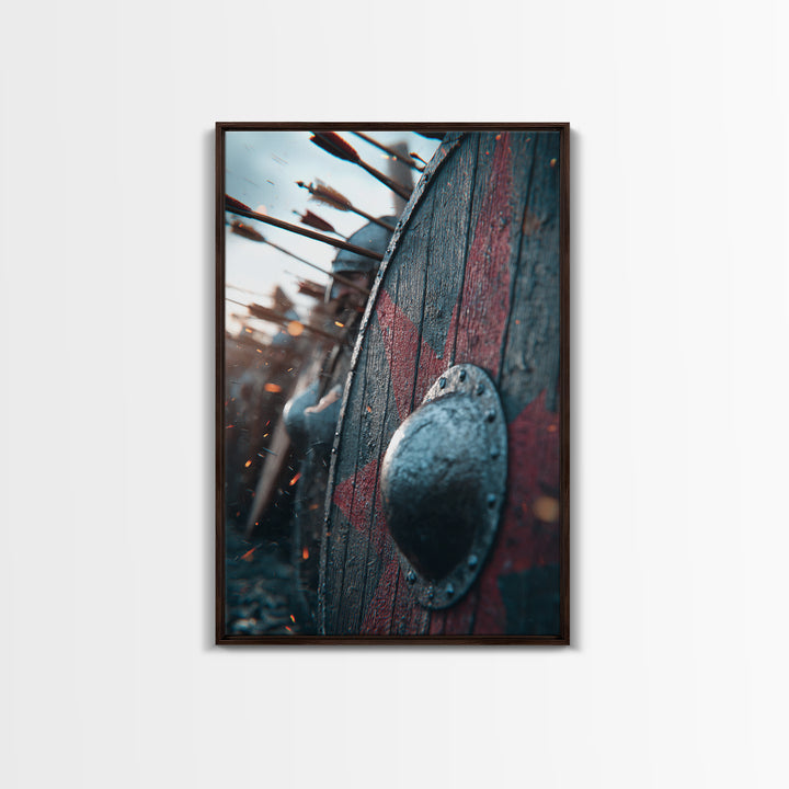 Viking Shield Battle Scene Canvas Print, Norse Warrior Decor, Medieval War Poster, Masculine Wall Art For Game Room, Gift For Him
