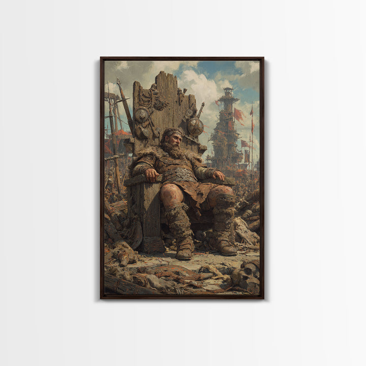 Viking Warlord On Throne Canvas Print, Norse Warrior Wall Art, Fantasy Battle Painting, Masculine Man Cave Decor Gift For Him
