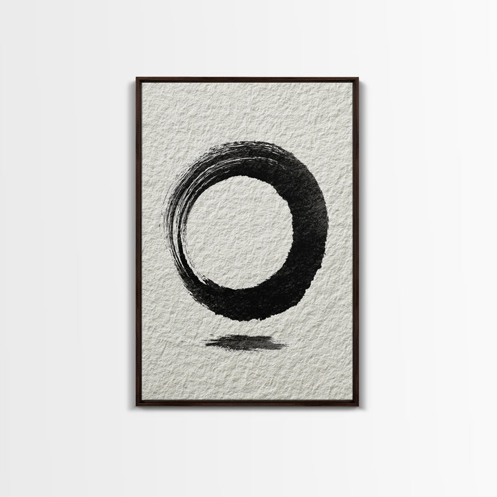 Minimalist Black Ink Circle Zen Enso Brushstroke Wall Art On Textured Paper Abstract Art Framed Canvas Print For Home Office Decor