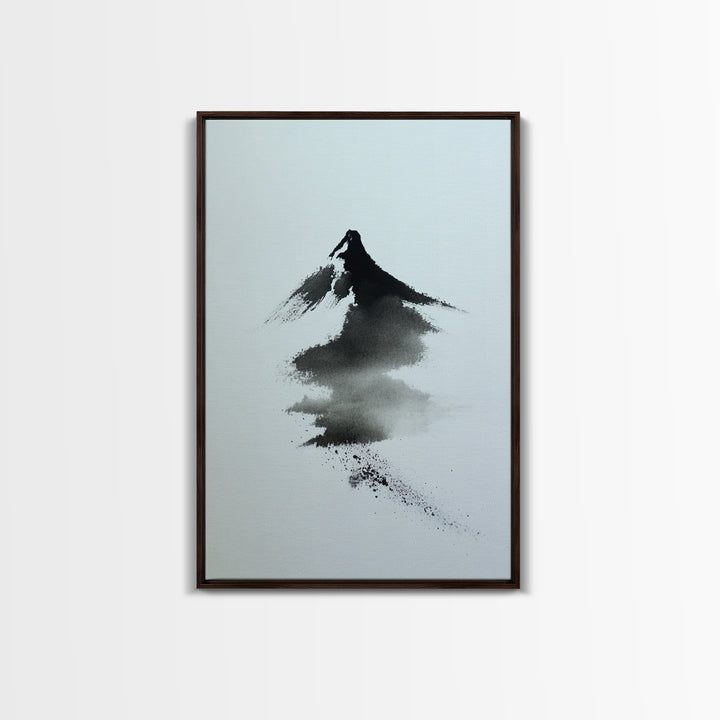 Minimalist Japanese Ink Mountain Painting With Zen Brush Strokes Modern Wall Art For Tranquil Home Decor