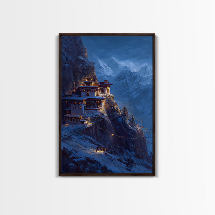 Contemplative Silhouette Meditation On Hill Nature Scene Minimalist Wall Art Framed Canvas Print