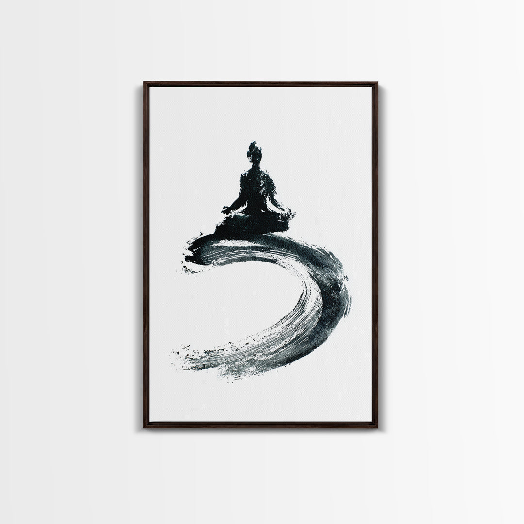Black Ink Zen Meditation Wall Art Minimalist Brushstroke Canvas Print Peaceful Yoga Decor For Mindfulness And Spa