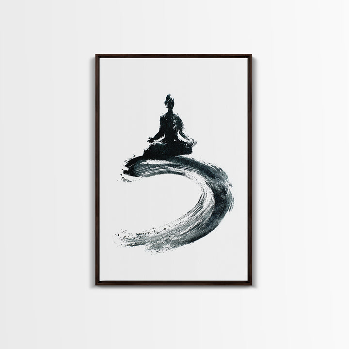 Black Ink Zen Meditation Wall Art Minimalist Brushstroke Canvas Print Peaceful Yoga Decor For Mindfulness And Spa