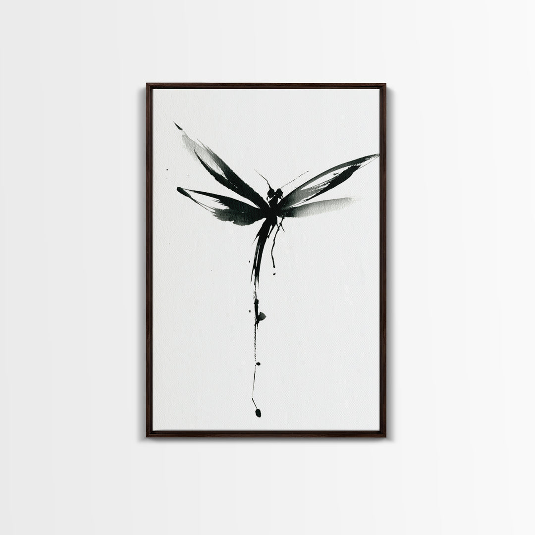 Minimalist Black Ink Dragonfly Wall Art Print Monochrome Canvas Print For Bedroom And Living Room Decor