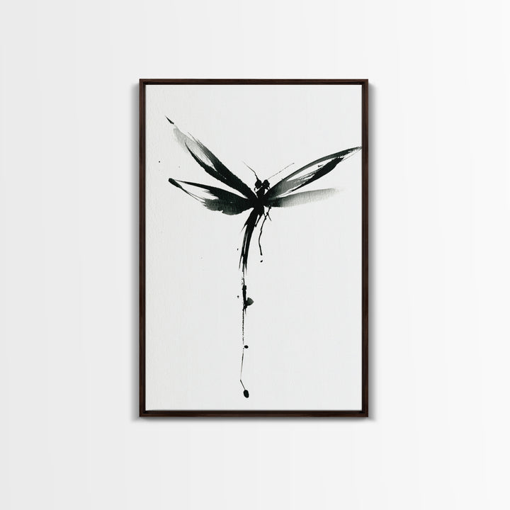 Minimalist Black Ink Dragonfly Wall Art Print Monochrome Canvas Print For Bedroom And Living Room Decor