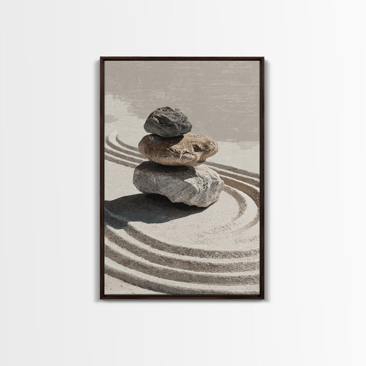 Zen Stones And Sand Minimalist Wall Art Print Tranquil Home Decor Framed Canvas Print