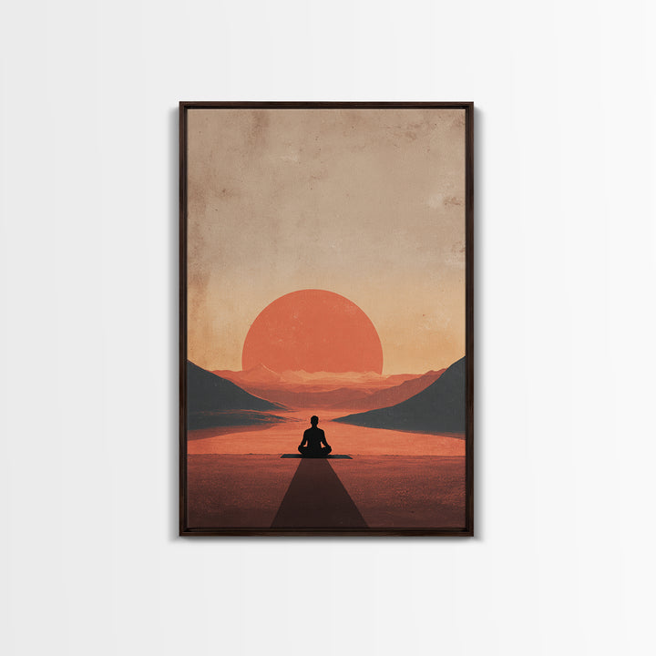 Meditative Silhouette Sunset Mountain Landscape Digital Art Canvas Print For Modern Wall Art And Home Decor