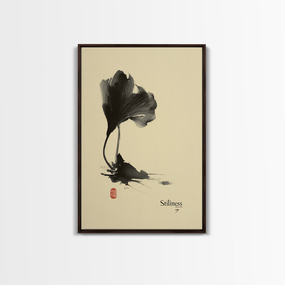 Minimalist Ink Brush Floral Painting Black And White Wall Art Modern Canvas Print For Office And Bedroom Decor