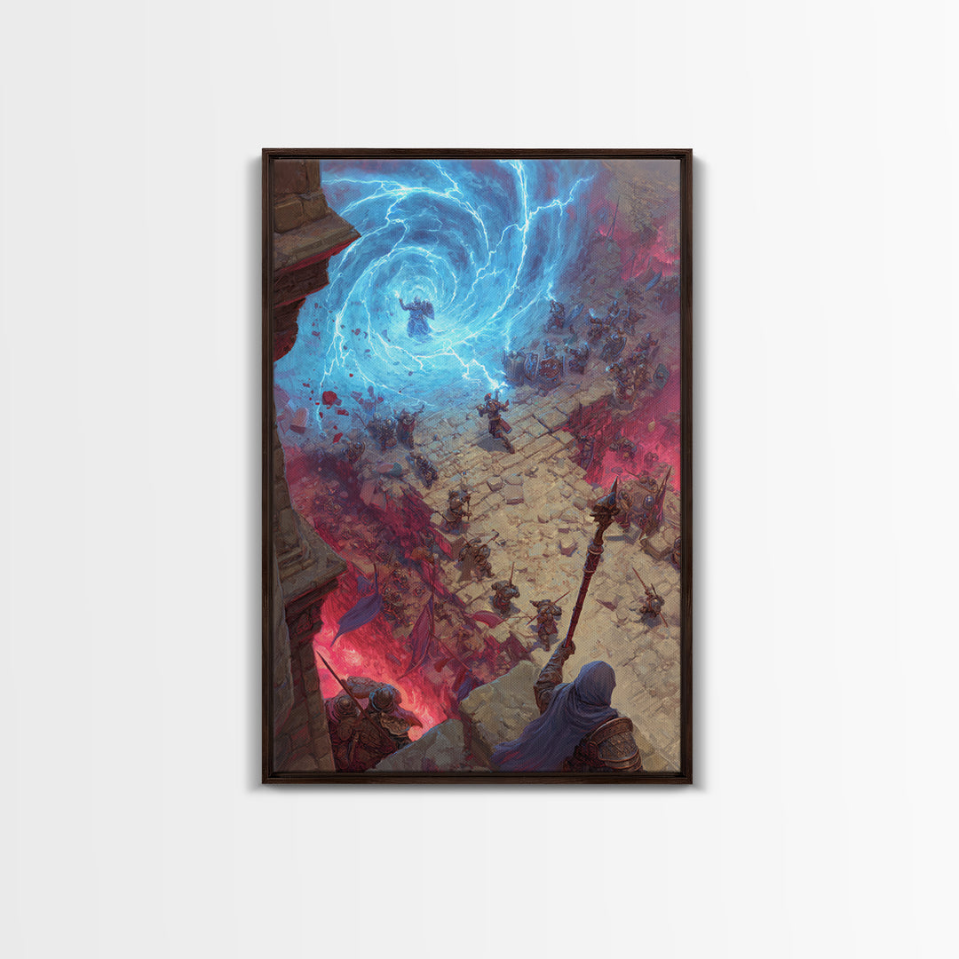 Epic Fantasy Battle Portal Canvas Print, Lightning Magic, Dungeons And Dragons Wall Art, Gaming Room Decor, Gift For Gamer