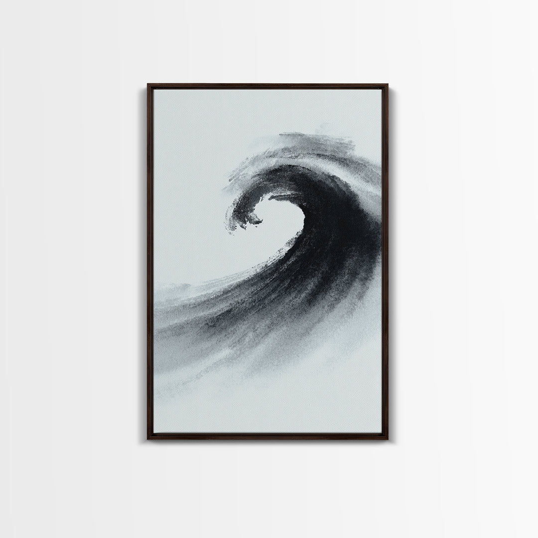 Black And White Ink Style Wave Abstract Art Minimalist Wall Art Print For Modern Office Decor Framed Canvas Print