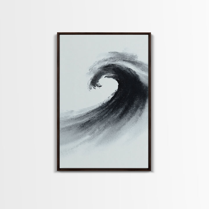 Black And White Ink Style Wave Abstract Art Minimalist Wall Art Print For Modern Office Decor Framed Canvas Print