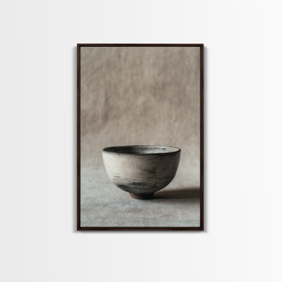 Handcrafted Rustic Ceramic Bowl With Earthy Glaze Textures Minimalist Wall Art Clay Pottery For Kitchen Decor Framed Canvas Print