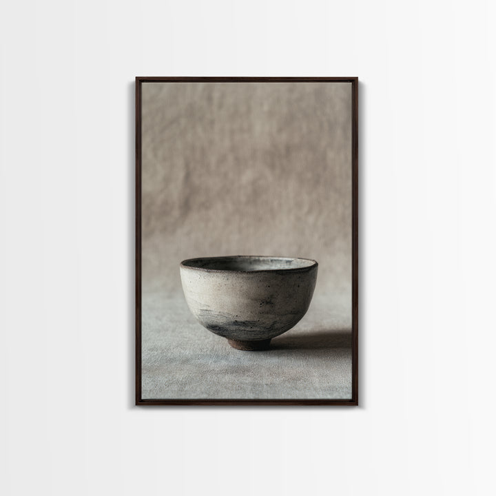 Handcrafted Rustic Ceramic Bowl With Earthy Glaze Textures Minimalist Wall Art Clay Pottery For Kitchen Decor Framed Canvas Print