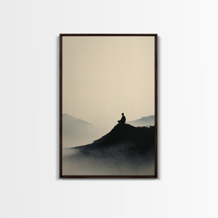Mystical Monastery Mountain Night Scene With Neon Lights Framed Canvas Print Large Wall Art Decor