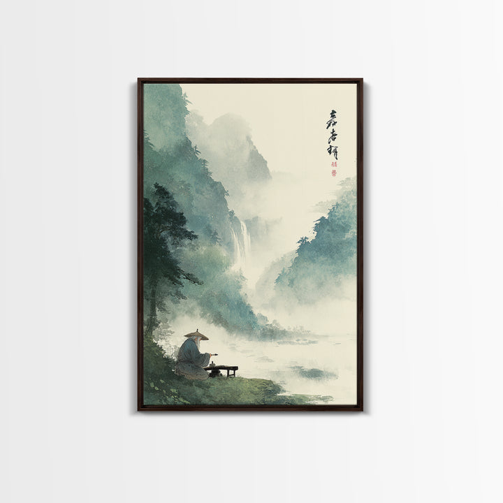 Tranquil Mountain Stream Landscape Scene Oil Painting Wall Art Canvas Print For Rustic Farmhouse Living Room Decor