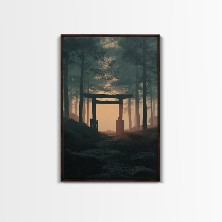 Mystical Mountain Valley Sunset Landscape Wall Art Framed Canvas Print Dramatic Nature Art For Living Room Home Decor