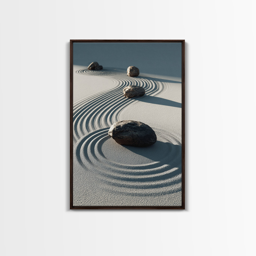 Calming Japanese Zen Garden With Rocks And Sand Minimalist Wall Art Modern Canvas Print