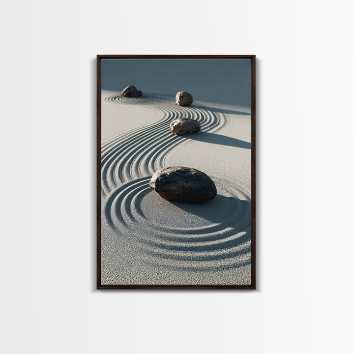 Calming Japanese Zen Garden With Rocks And Sand Minimalist Wall Art Modern Canvas Print