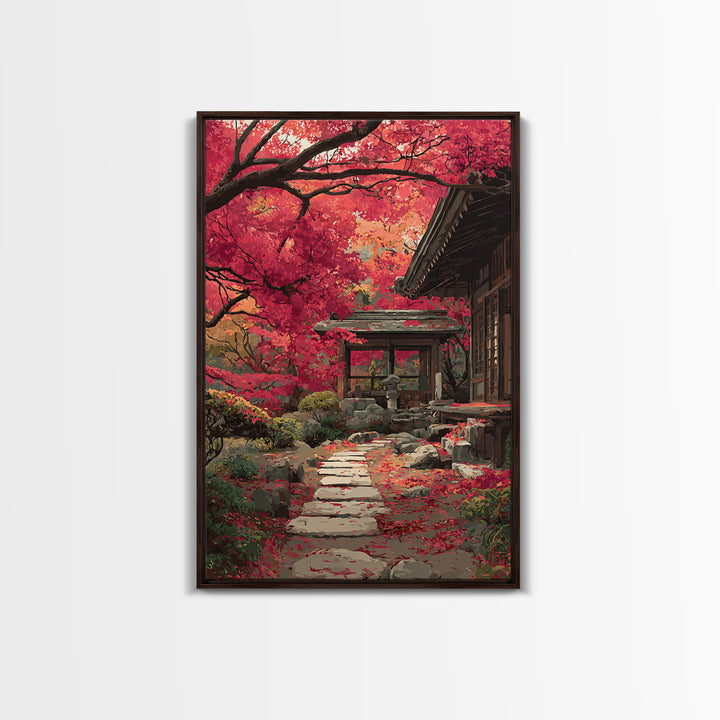 Peaceful Mountain River With Silhouette Figure Practicing Martial Arts Zen Wall Art Canvas Print
