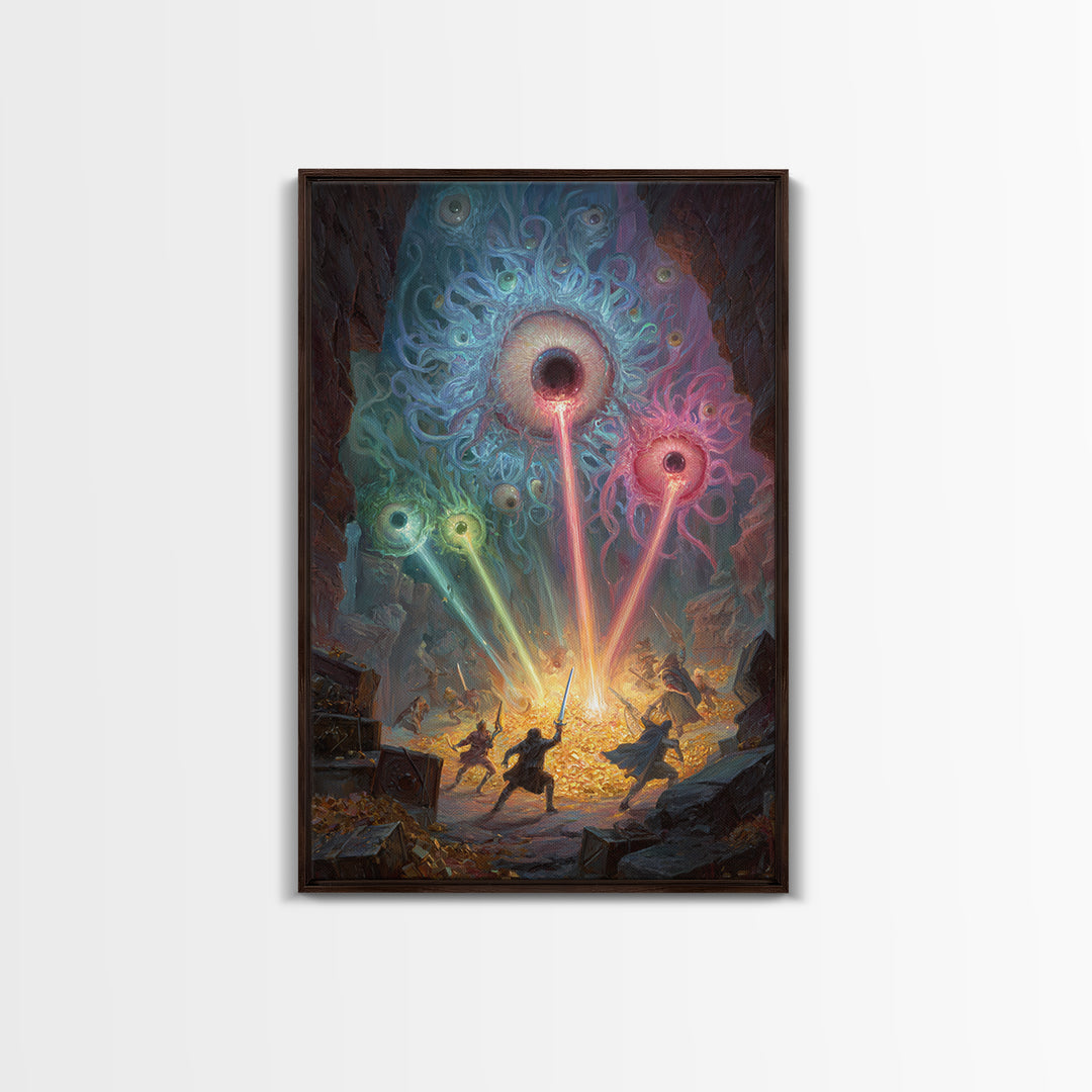 Floating Eye Monsters In Treasure Dungeon Wall Art Fantasy Canvas Print For Dnd Game Room Decor And Weird Gothic Office Art
