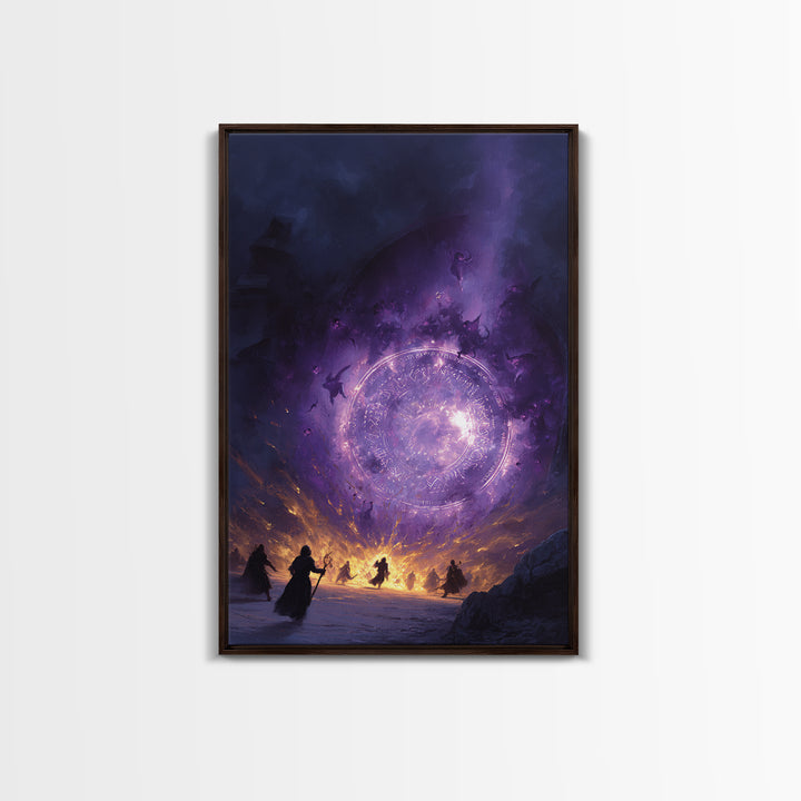 Purple Magic Portal Epic Battle Canvas Print, Dark Fantasy Wall Art, Witchy Decor, Surreal Artwork, Gothic Gaming Room Decor