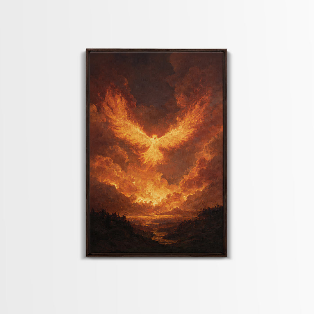 Blazing Phoenix Rising Canvas Print, Fantasy Wall Art, Firebird Painting, Mythical Creature Art, Dramatic Statement Decor