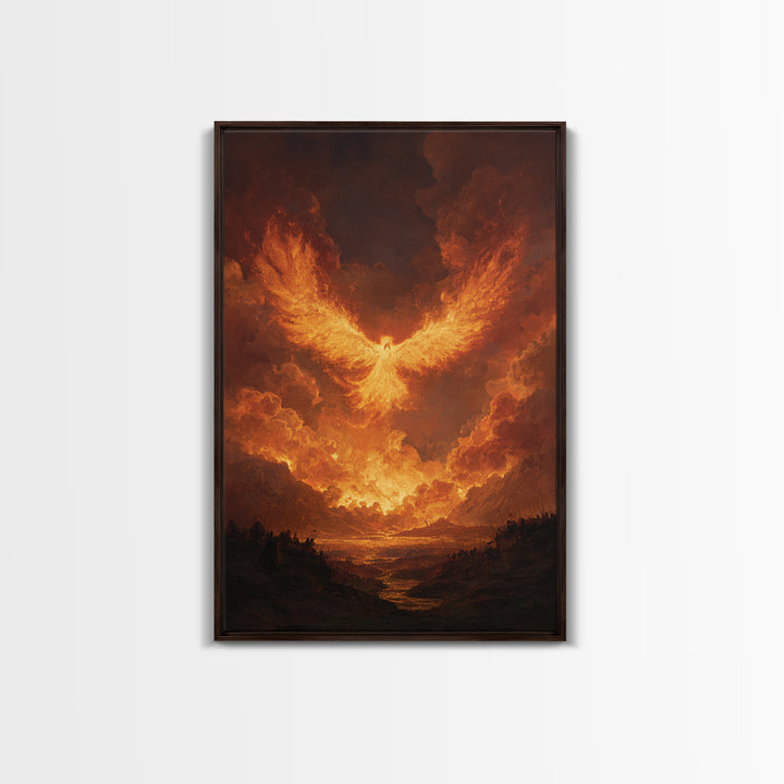 Blazing Phoenix Rising Canvas Print, Fantasy Wall Art, Firebird Painting, Mythical Creature Art, Dramatic Statement Decor