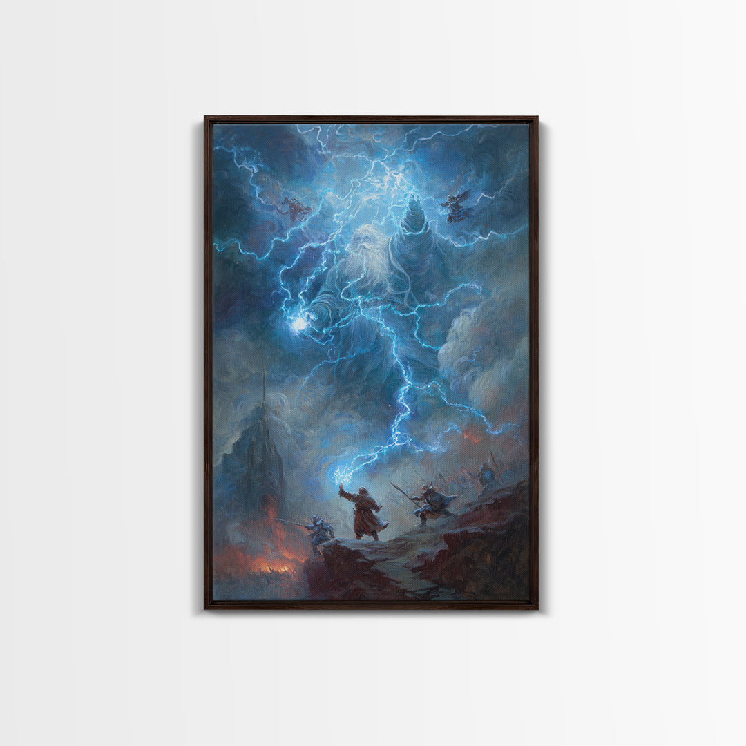 Electric Lightning Storm Giant Canvas Print, Dark Fantasy Wall Art, Epic Battle Painting, Mythological Art, Gothic Castle Decor