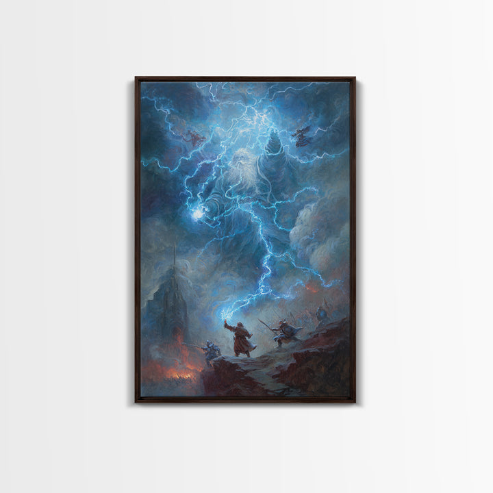 Electric Lightning Storm Giant Canvas Print, Dark Fantasy Wall Art, Epic Battle Painting, Mythological Art, Gothic Castle Decor